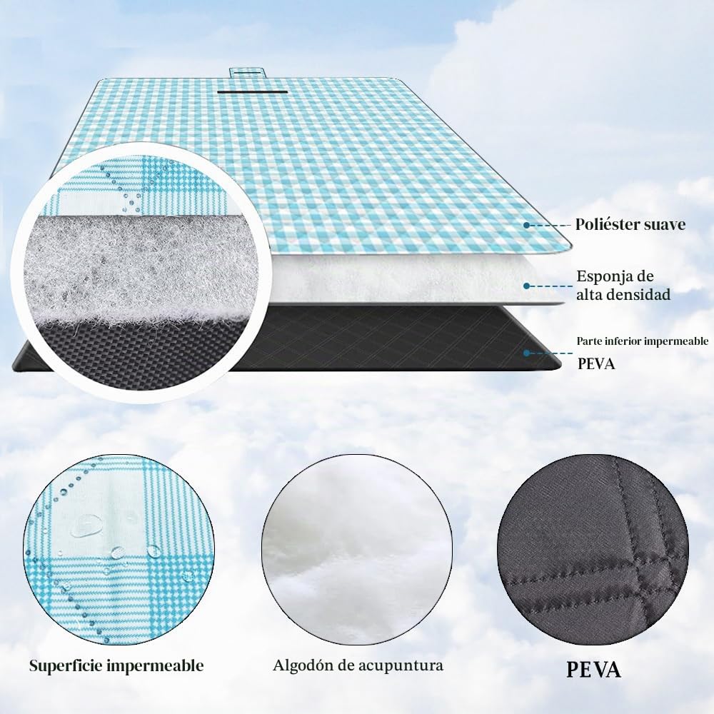 Manta y Picnic Impermeable Lavable, Alfombra Playa Plegable Antiarena, Mantel Picnic Grueso Tela Oxford Antihumedad Ligero Algodón Familiar (200x200, onda)