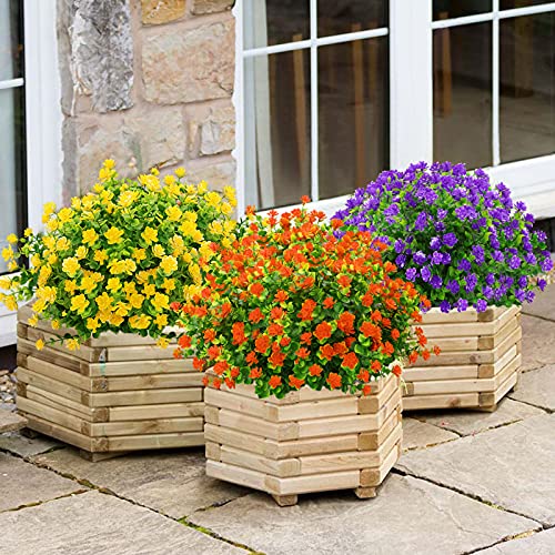 Greenrain 6 Bundles Artificial Flowers Outdoor Fake Flowers For Decoration Uv Resistant No Fade Faux Plastic Plants Garden Porch Window Box Décor (Yellow) #TOP3