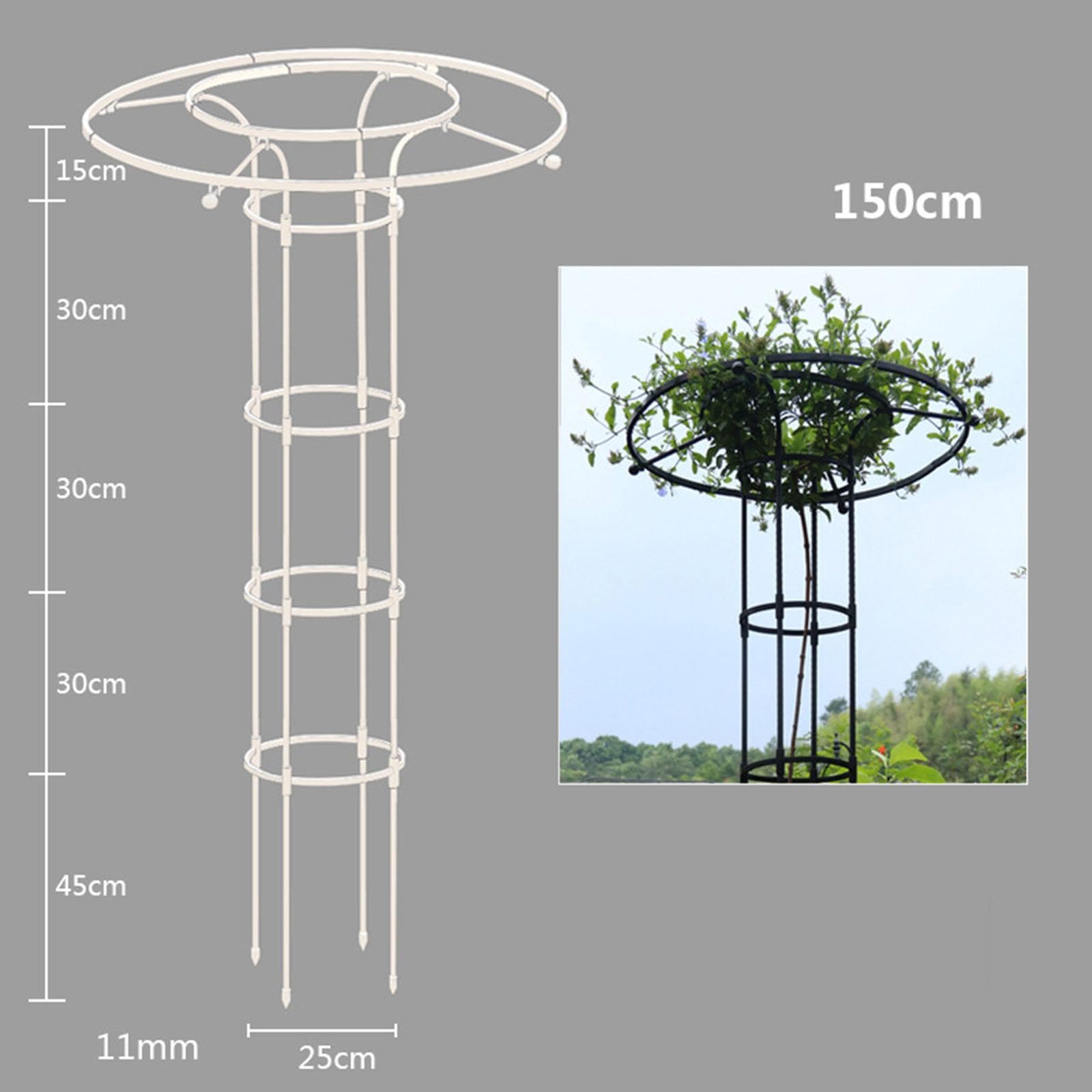 Tuteur Jardin Obélisque Treillis Support Plantes Grimpantes Structure pour Fleurs Vignes Montage DIY Acier Antidéformation Utilisable en Jardin Pelous, 150cm