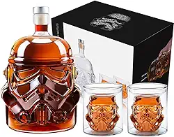 Decantador de uísque com 2 copos, frasco criativo transparente para conhaque, uísque, bourbon, vodca, licor, presente de Natal para homens, pai, marido, namorado