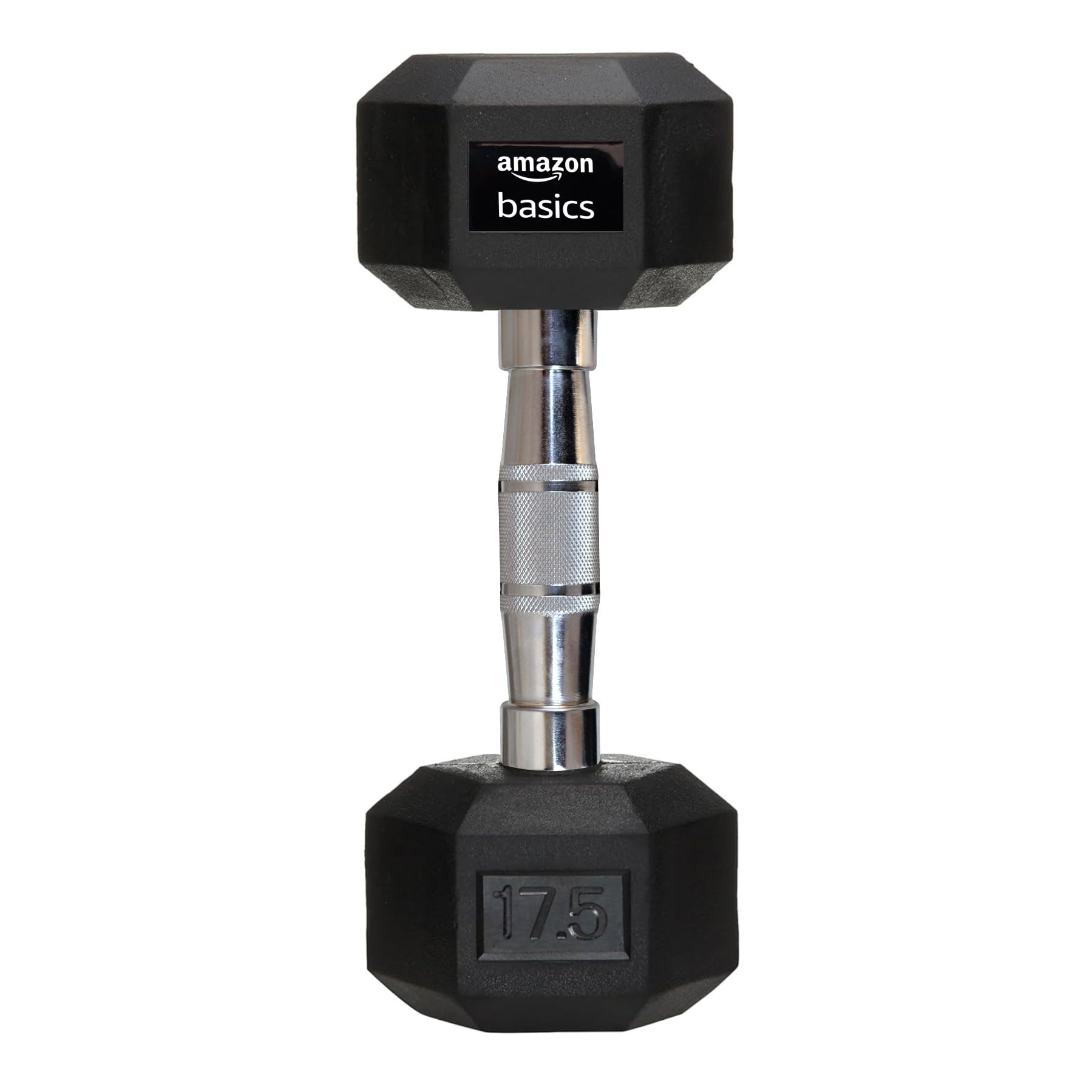 Amazon Basics Rubber Encased Hex Dumbbell Weight Set of 1, 17.5 Kg | Black