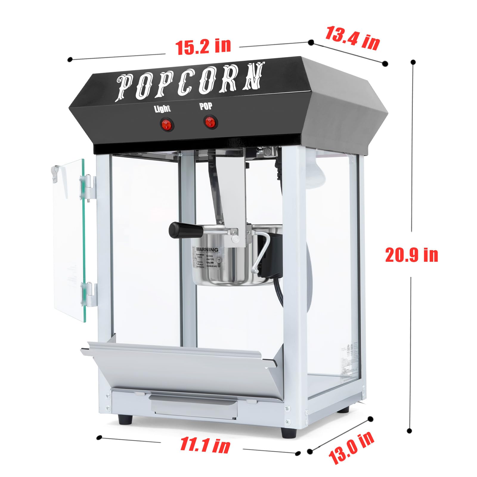 lunhung Popcorn Maker Machine, Popcorn Popper with 6 OZ Kettle Makes Up to 25 Cups, 600W Countertop Popcorn Maker w/Heated Warming Deck & Old Maids Drawer, Theater Style Popper w/ 2 Control (Black)