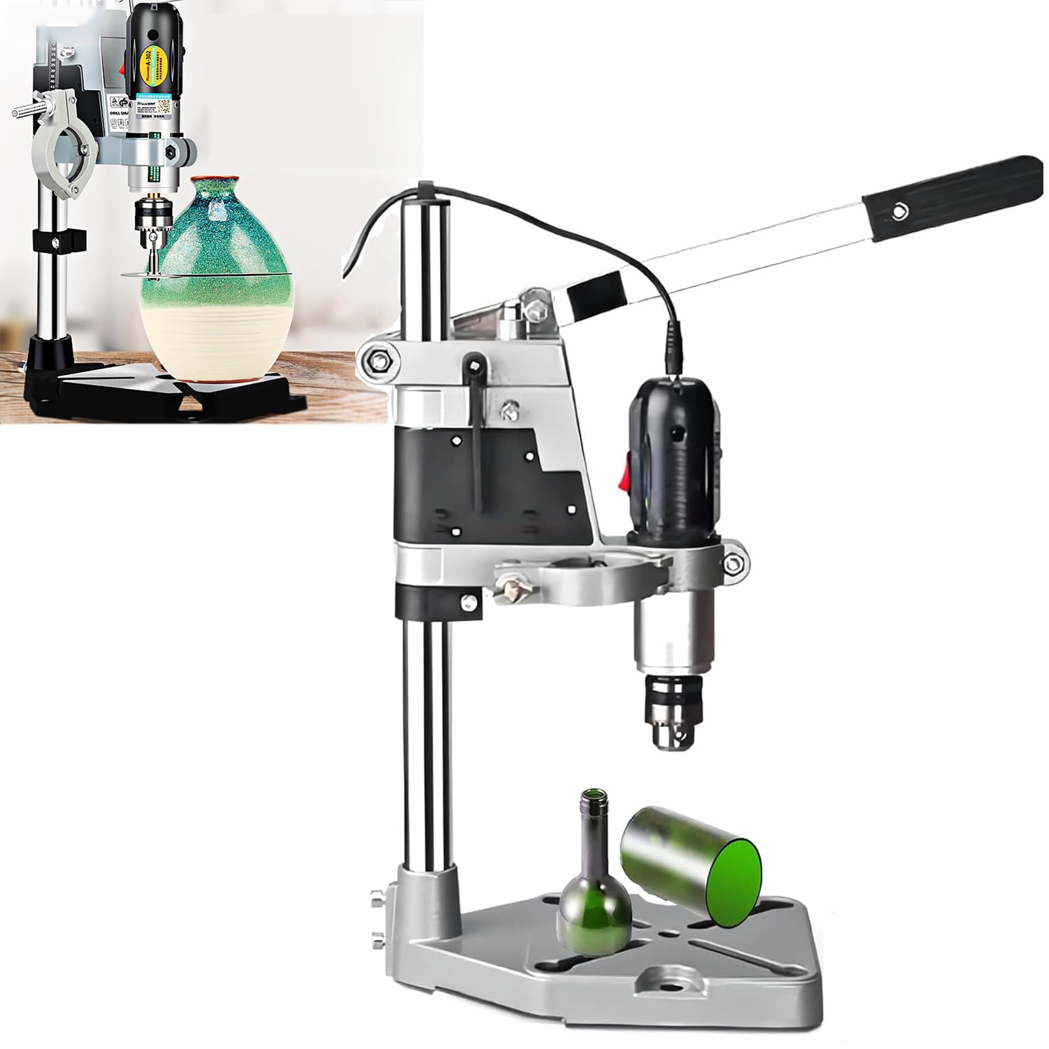 Kit de cortador eléctrico de botellas de vidrio con funciones de recorte, lijado y posicionamiento para pulir botellas de vino, máquina de corte fácil para proyectos de bricolaje