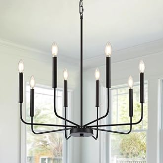 Modern Black Chandelier for Dining Room,Metal 8-Light Kitchen Light Fixtures, Farmhouse Candle Hanging Pendant Light for Living Room Entryway Foyer Bedroom (Bulbs Not Included)