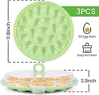 Vista 2 de HANSGO - Recipientes para huevos rellenos con tapa, 3 piezas, bandejas portaplatos para huevos rellenos con 66 ranuras para fiestas y cocinas, verde