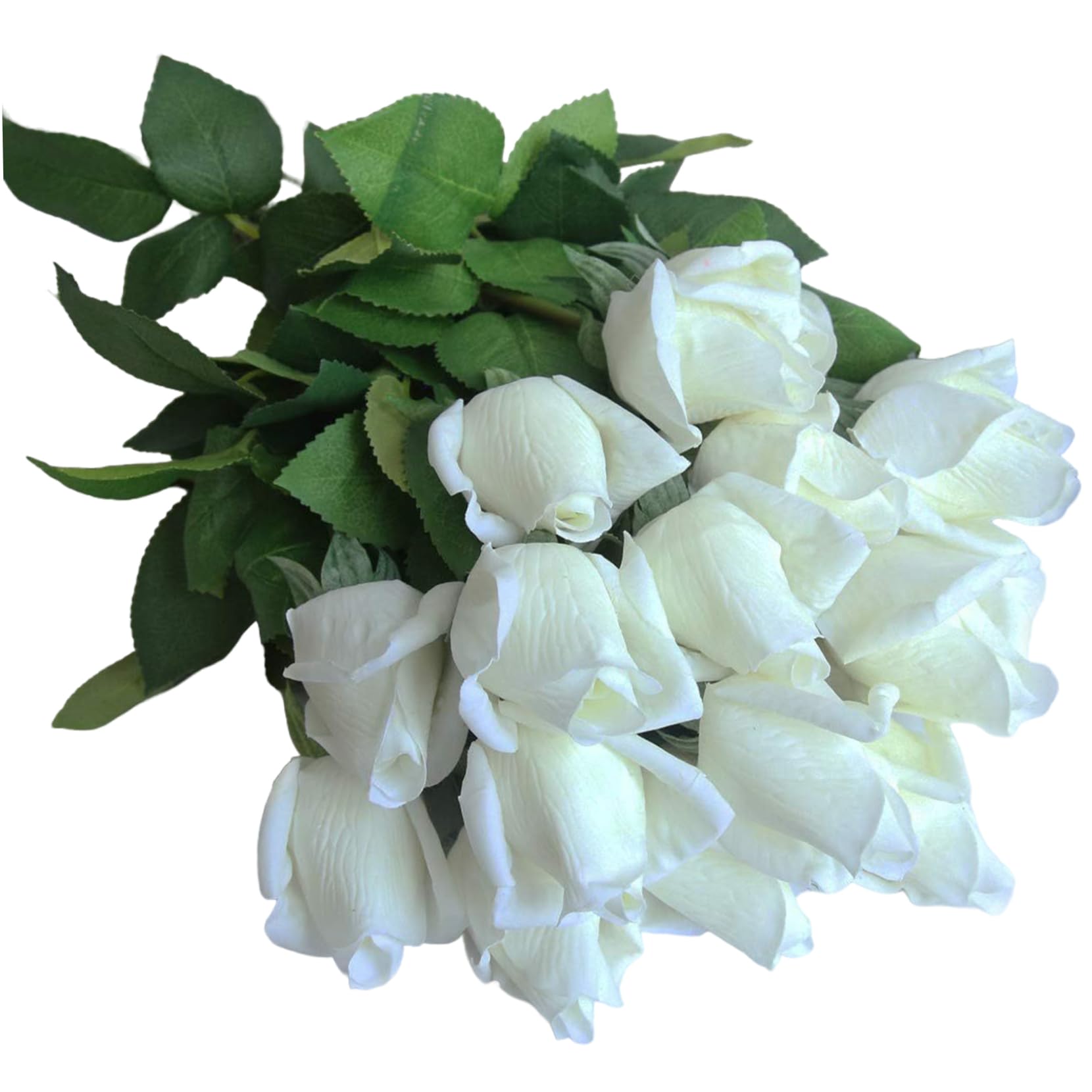 Vervevum 12Pcs Artificial Roses, 17.7" Height Realistic Real Touch White Roses with Stem Real Looking Flowers Bud for DIY Wedding Bouquets Centerpieces, Home Decor, Artificial Flowers