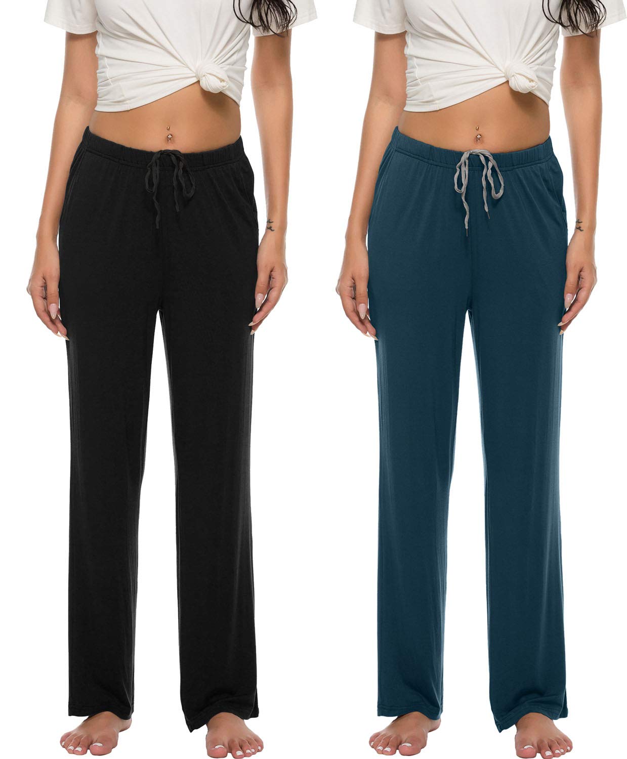 MoFiz Pantaloni Lunghi da Pigiama Donna Morbidi Pantaloni Larghi da Notte con Tasche per Yoga Jogging