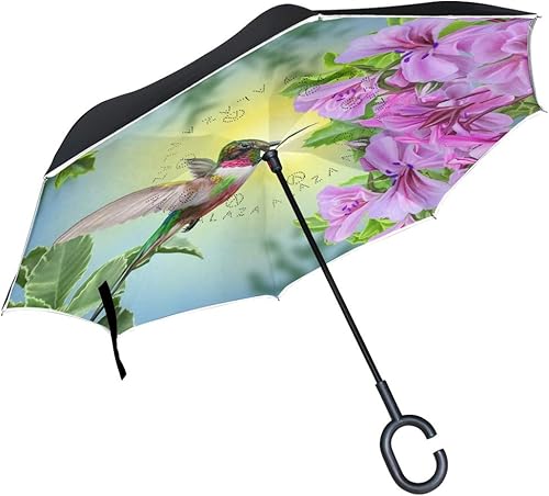 YZGO ALAZA - Paraguas invertido de colibrí pequeño de doble capa, resistente al agua, resistente al viento, con mango en forma de C para automóvil y