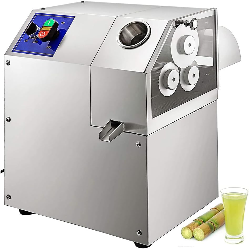 Electric Sugarcane Juice Machine, Sugar Cane Press Extractor with Three Roll, Stainless Steel Sweet Sorghum Extractor Squeezer Press for Restaurant Snack Bar Dessert Shop