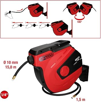 KS Tools 515.3440 Automatic Compressed Air Hose Reel Diameter 10 mm x 15 m