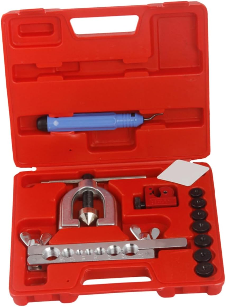 Gatuida 1set Double Flaring Tool Kit with Mini Cutter Heavy Duty Automotive Brake Line Expander with Molds Case for Soft Tubing