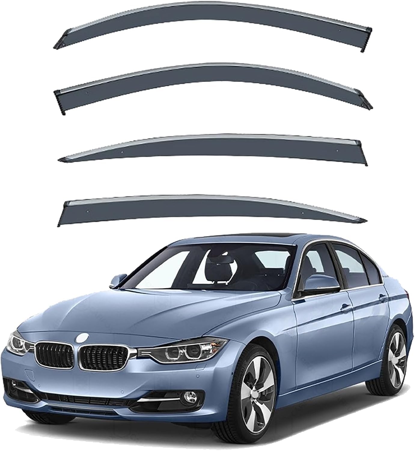 FengXH Window Deflectors for BMW 3 Series i SWB MK6-F30 2011-2019+ - 4pc Smoke Tint, Waterproof, Noise Reducing.