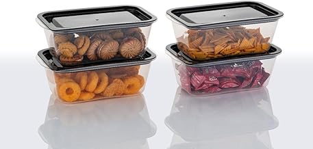Plastic Airtight Fridge Storage Containers with Lids – Airtight & Reusable Plastic Boxes for Snacks, Biscuits, Sweets, Dry Fruits, and Kitchen Storage (Pack of 4) (Multicolor Lid)