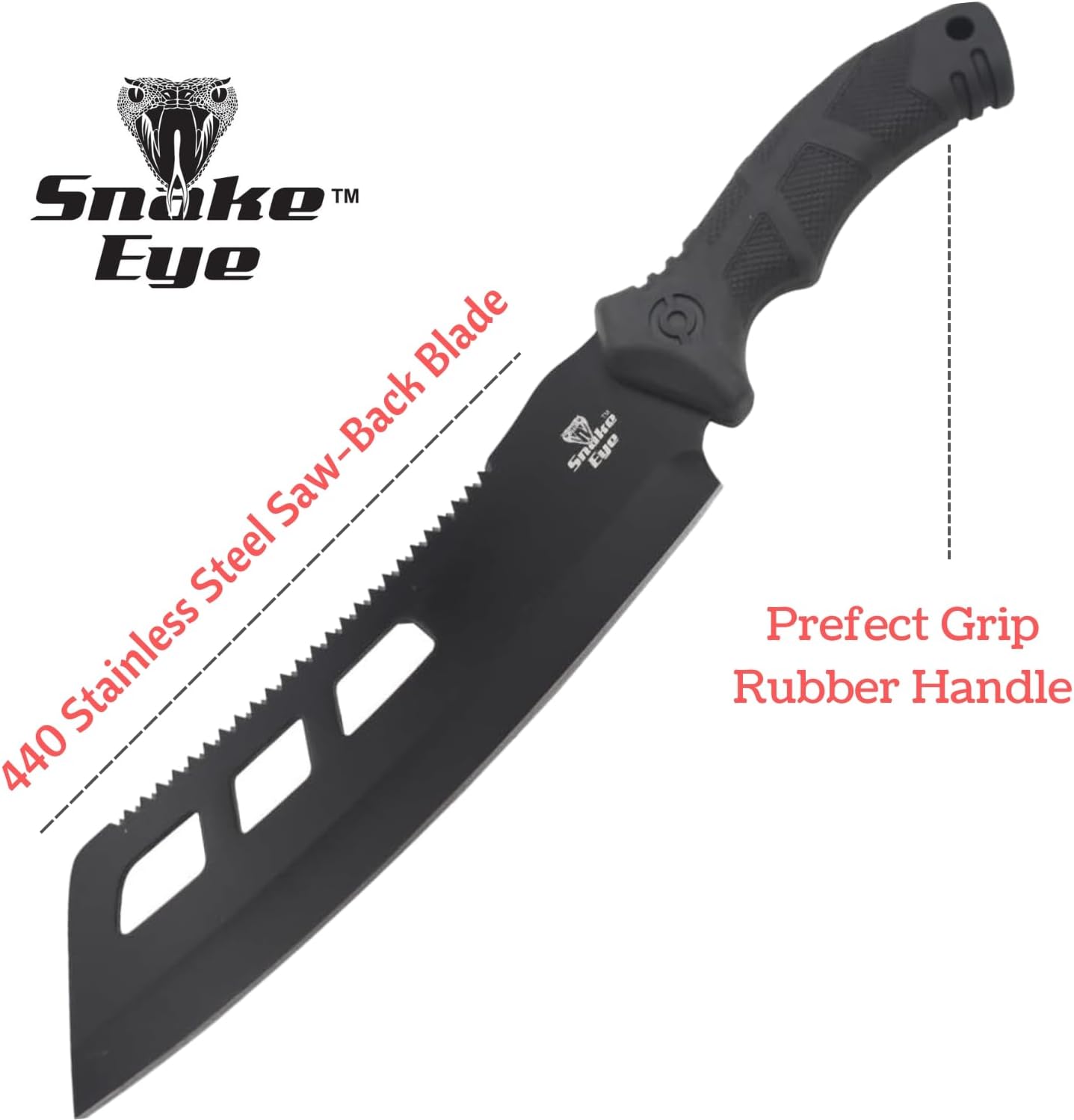Snake Eye Tactical Fix Blade Rambo Style Survival Hunting Outdoor Knife With Nylon Sheath (Black-1860)