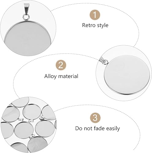 Miniatura 5 de Juego de 20 bandejas colgantes de acero inoxidable, cabujones redondos, biseles, base en blanco, para fotos, collares, pulseras, joyería (plata,