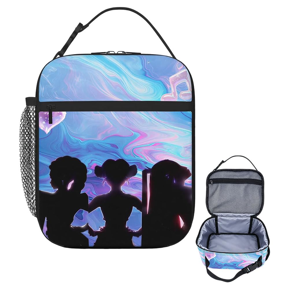 JOAASU Kpop Lunch Bag with Anime Girl Silhouette Print, Reusable Thermal Cooler Lunch Box Bag with Side Pocket, Leakproof Portable Lunchbag with Handle for Work, School, Picnic, Travel & Beach