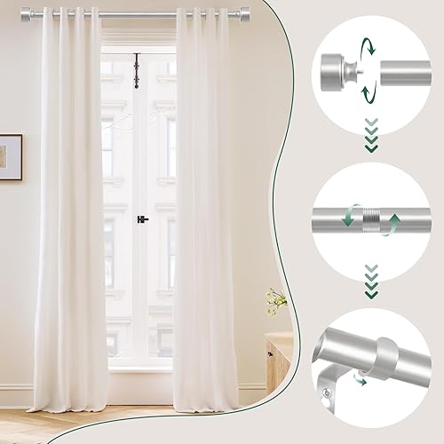 Miniatura 4 de HEI! DEAR Barras de cortina de níquel cepillado para ventanas de 66 a 120 pulgadas (5.5-10 pies), barra de cortina resistente de 1 pulgada de