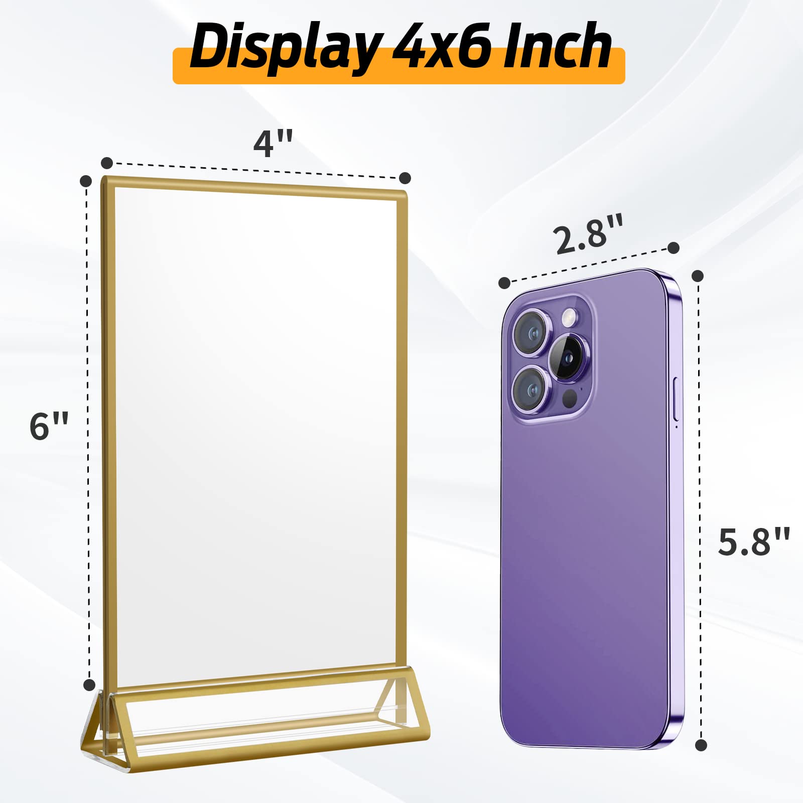 Smarpau 8 Pack 4x6 Acrylic Sign Holder, Double Sided Gold Picture Frame with Vertical Stand, Wedding Table Number Holder, Menu Holder, Photo Display