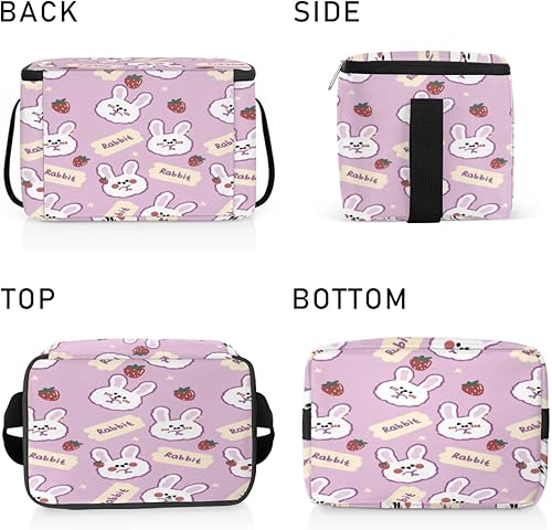 Miniatura 4 de QsirBC Bolsa de almuerzo aislada con diseño de fresa de conejo, bolsa de almuerzo reutilizable para adultos y hombres, hielera para el trabajo,