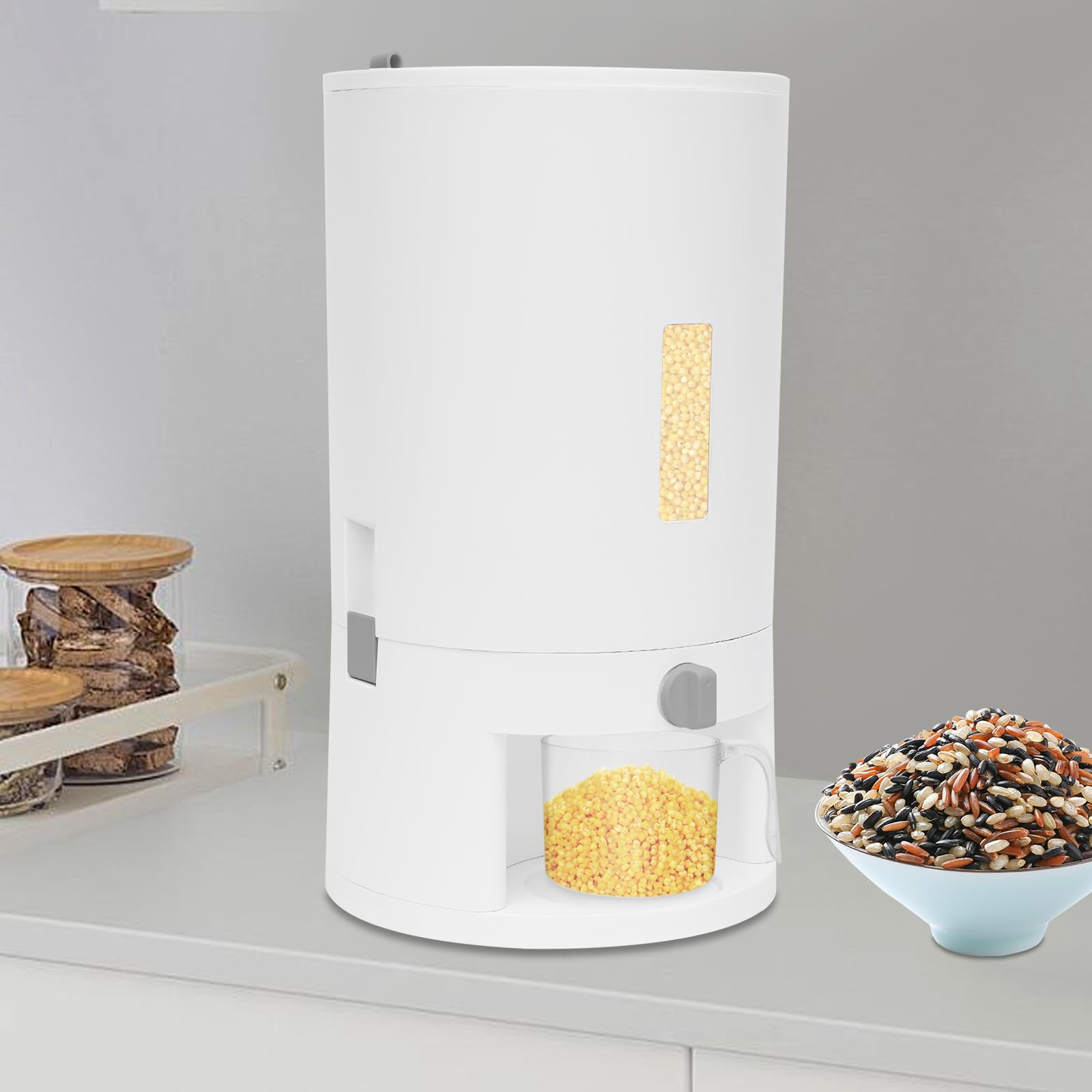 Pojemnik do przechowywania ryżu, 20 l, 5,28 GHz, hermetyczny pojemnik na zboża, PP PS, pojemnik do przechowywania żywności, z miarką kuchenną