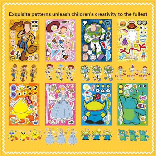 Image of 32Pcs Make a Face Toy Story Stickers, DIY Make Your Own Mix & Match Stickers with 8 Characters, Perfect for Party Favors, Classroom Rewards, Decorations & Gift Idea