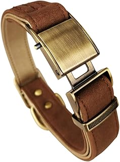 chede Basic Classic Luxury Padded Leather Dog Collar,The Seatbelt Buckle,for Large Medium Small Pets (L, Brown)