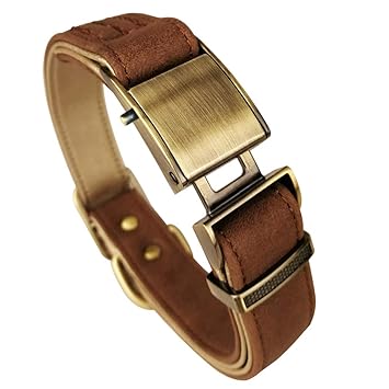 chede Basic Classic Luxury Padded Leather Dog Collar,The Seatbelt Buckle,for Large Medium Pets (XL, Brown)