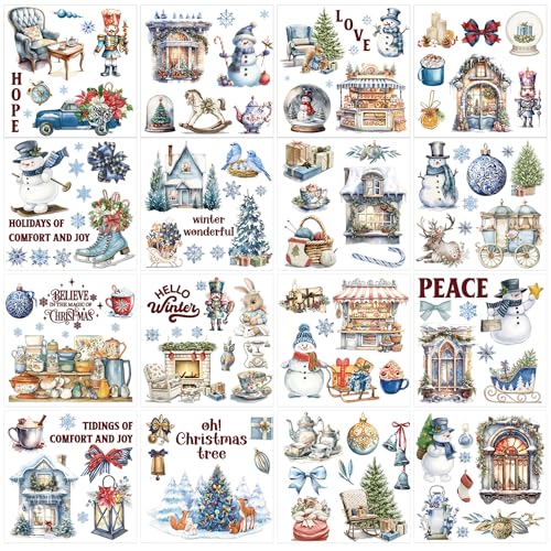 16 Pcs Snowman & Reindeer Rub-On Transfers for Furniture & Crafts