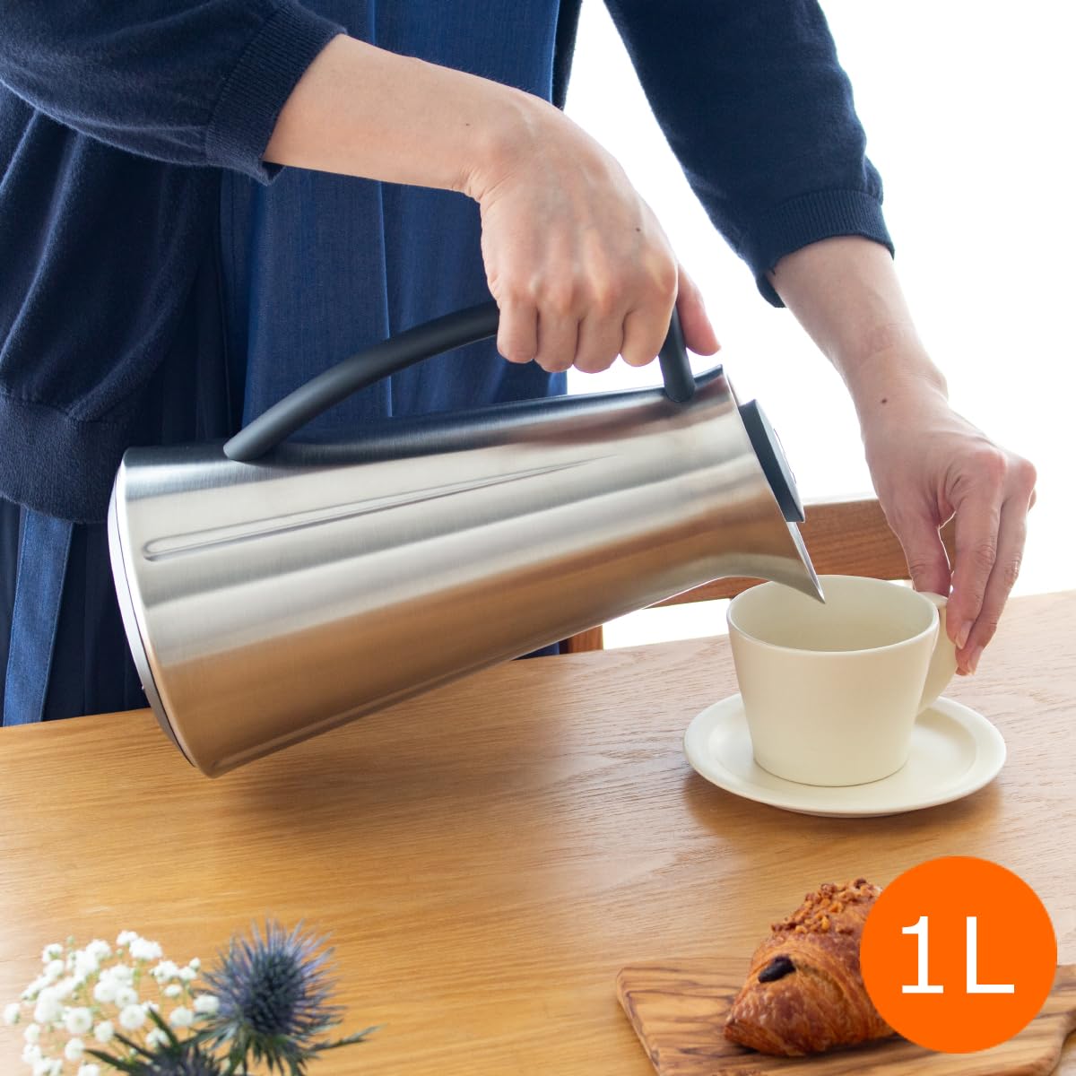 Rosendahl Isolierkanne 1,0 l Grand Cru klassisches Design Tastenfunktion, Stahl