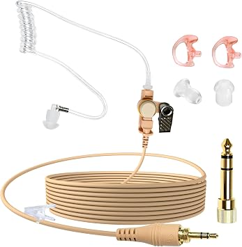 WODASEN IFB Earpiece 3.5mm Anchor Broadcaster in Ear Monitor Used On Stage On Camera Professional Earset w/ 1/4 Connector for iPhone Android Telex Lecstronics Clear-Com Comrex Beige