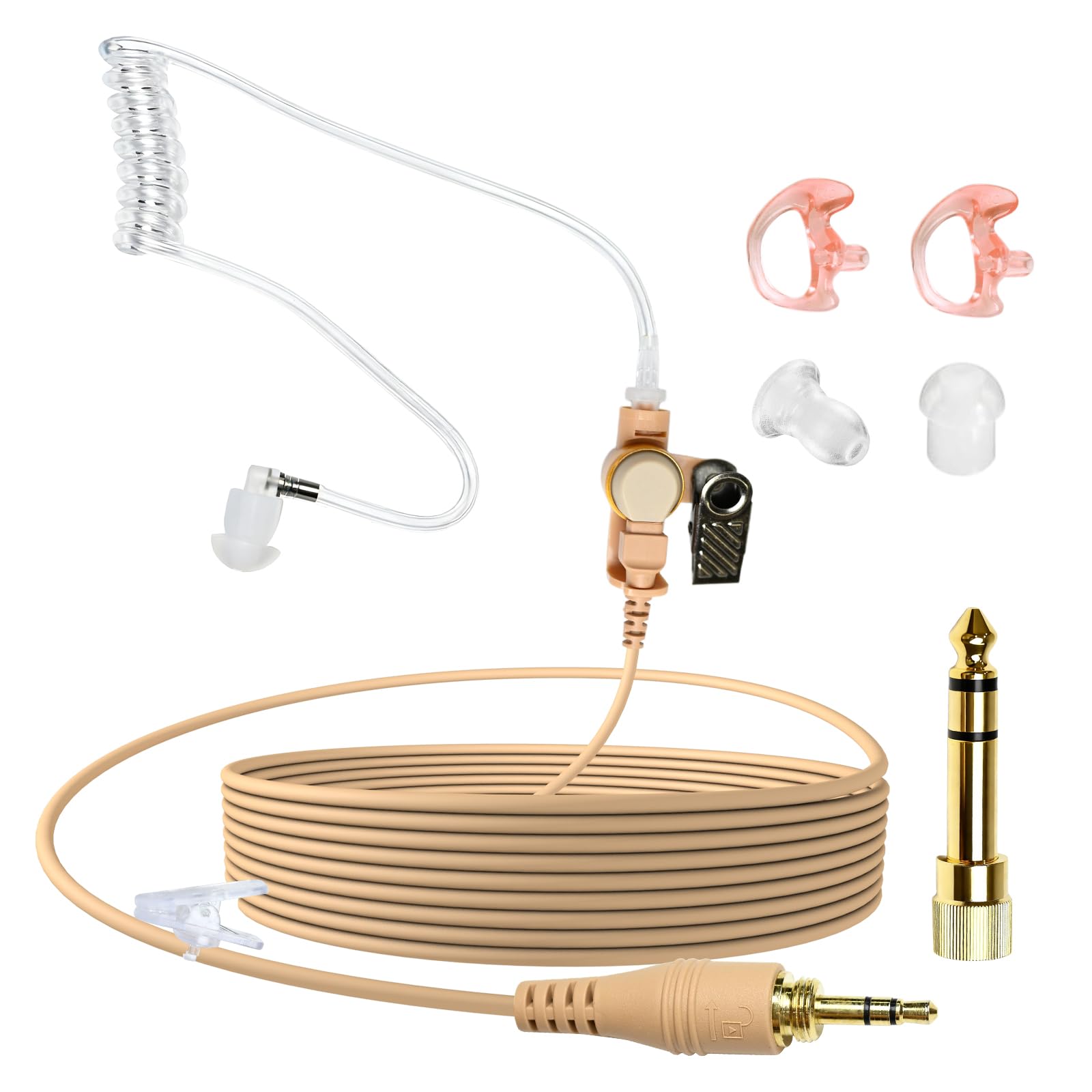 WODASEN IFB Earpiece 3.5mm Anchor Broadcaster in Ear Monitor Used On Stage On Camera Professional Earset w/ 1/4'' Connector for iPhone Android Telex Lecstronics Clear-Com Comrex (Beige)