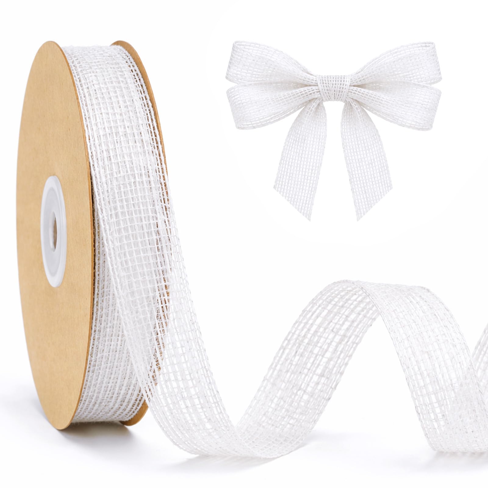 jijAcraft 2CM White Jute Ribbon: 20 Yards Natural Hessian Ribbon for DIY Crafts, Rustic Jute Burlap Ribbons for Gift Wrapping, Florist, Wedding, Party & Home Decor