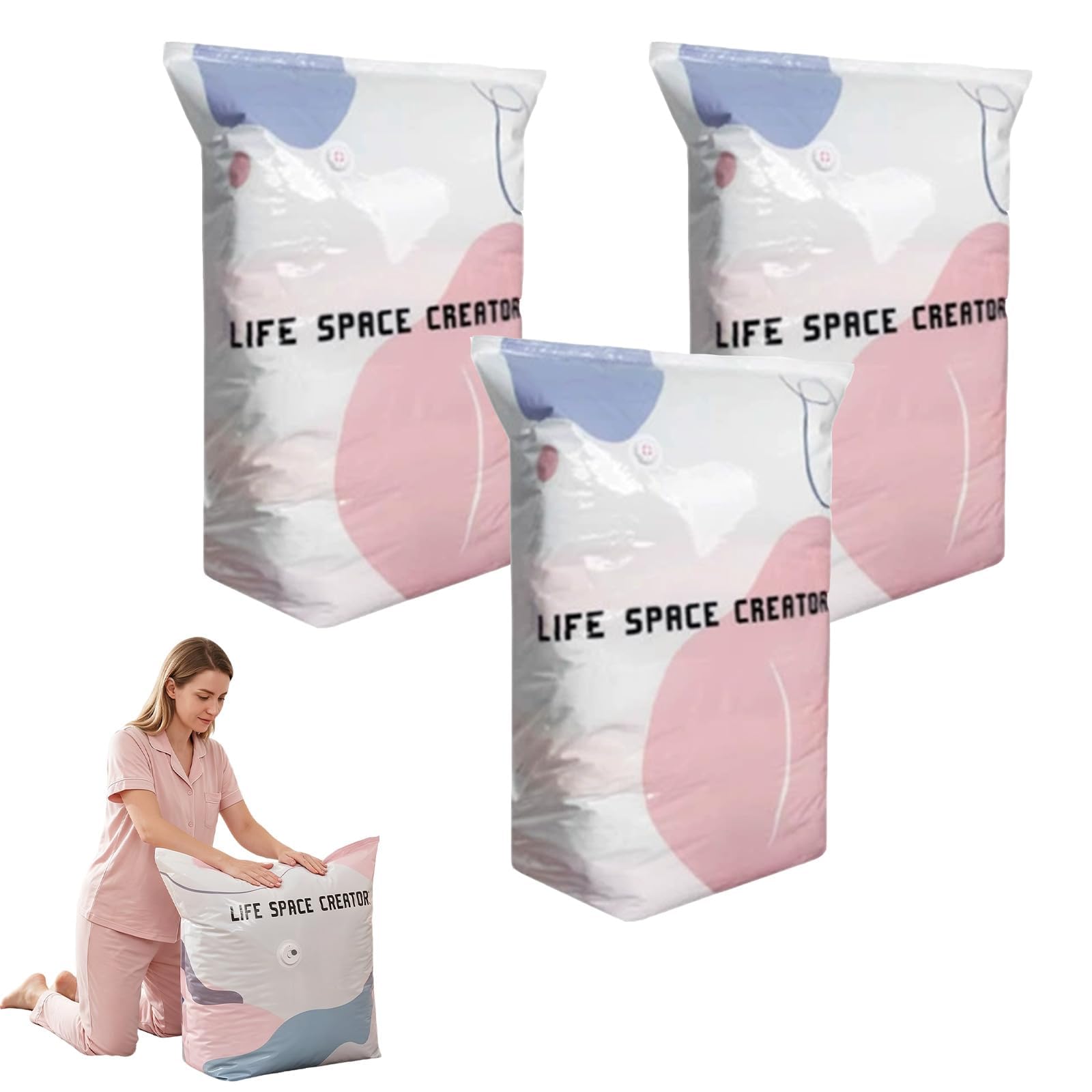 No-Pump Vacuum Storage Bags 2026 – Cube Compression Space Saver Bags, 3D Large Storage Bags for Clothes, Blankets, Bedding and Comforters (31.5 * 39.4in-3pcs)
