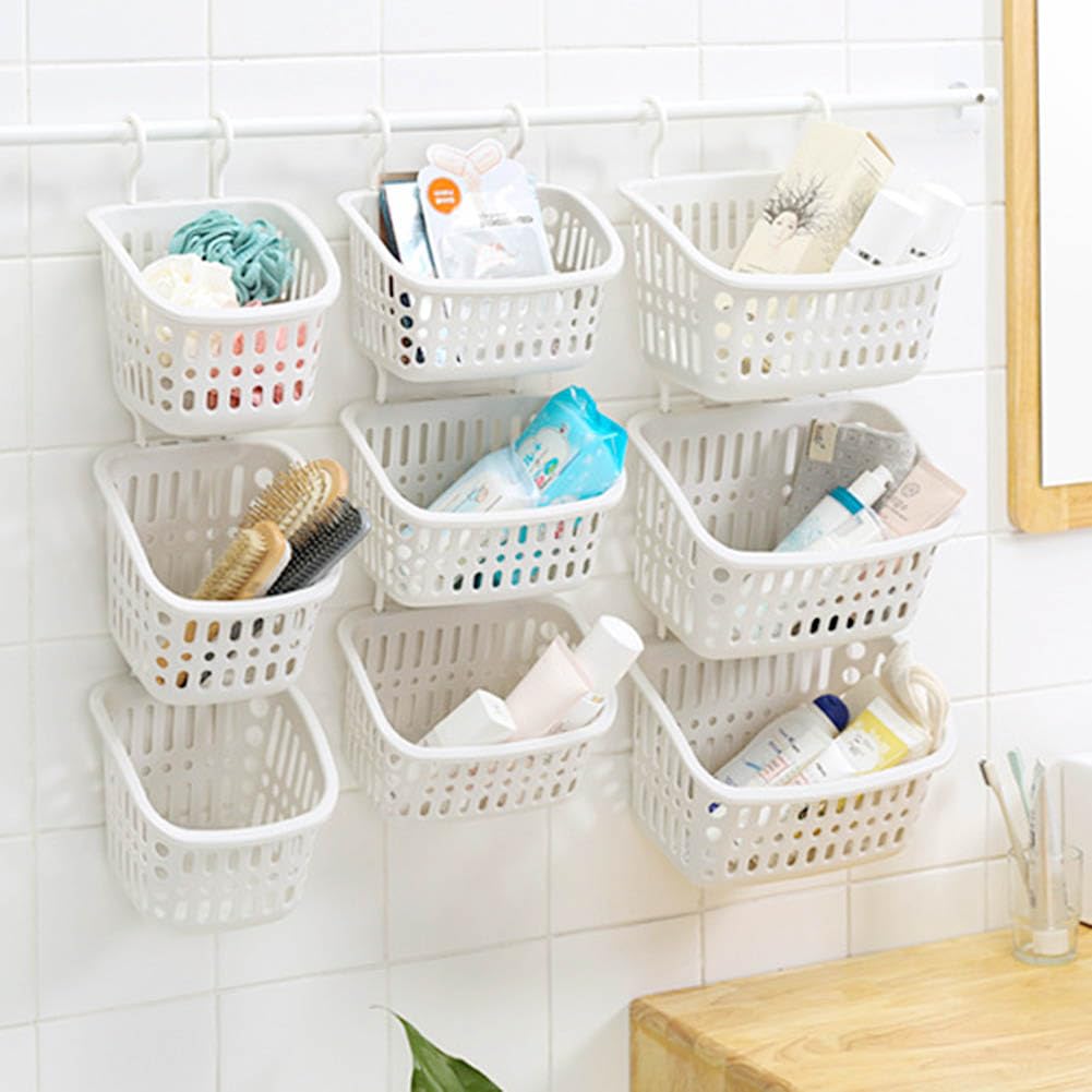SEAFRONT Cestino Portaoggetti in Plastica da Appendere Carrello Portaoggetti da Doccia con Ganci Cestini Portaoggetti per Bagno Cestini Portaoggetti per Armadio da (Bianco)