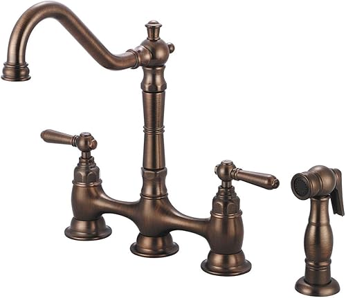 2AM501 Americana - Grifo de cocina de doble mango con aerosol lateral, bronce aceitado