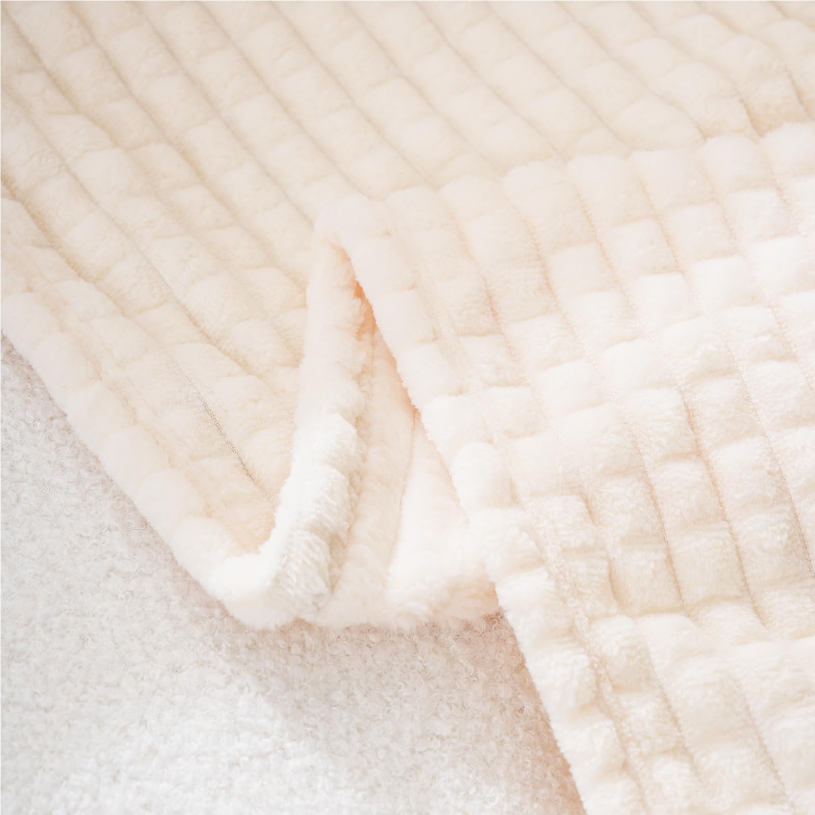 Puncuntex Coperta in pile bianco crema 228 x 228 cm con design a griglia quadrata