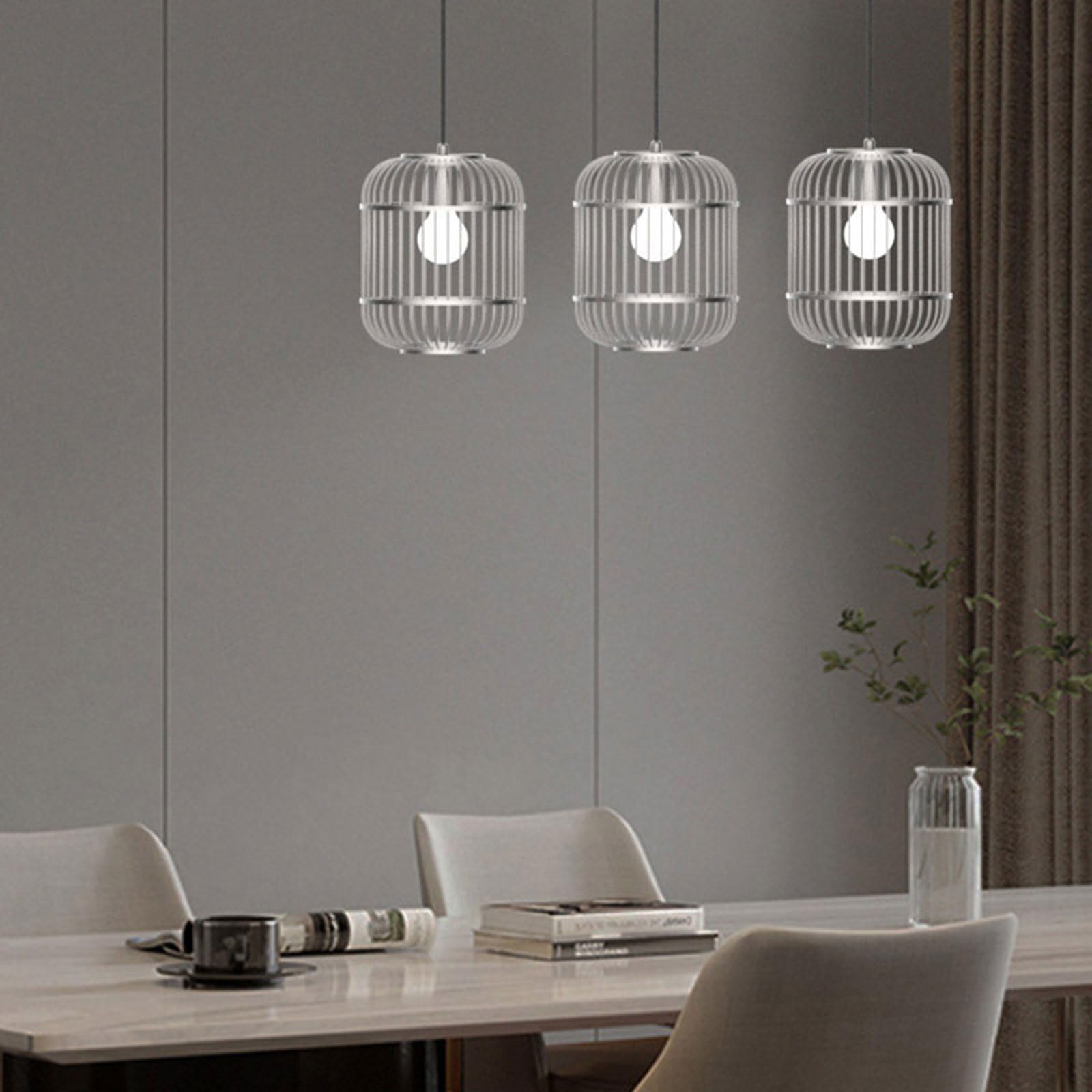 Lampada a sospensione moderna a gabbia per uccelli in argento per camera da letto, lampada a sospensione moderna in metallo per isola cucina, lampadario a sospensione E26 a testa singola