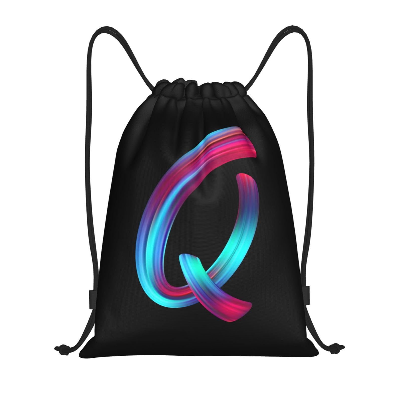 Miyeiw Personalised Letters Design Drawstring Bags with Your Own Text Print, Rainbow Style Initial Drawstring Backpack Sackpack Black Draw String Bags for Sports Gym Travel Swimming Camping, Letter Q