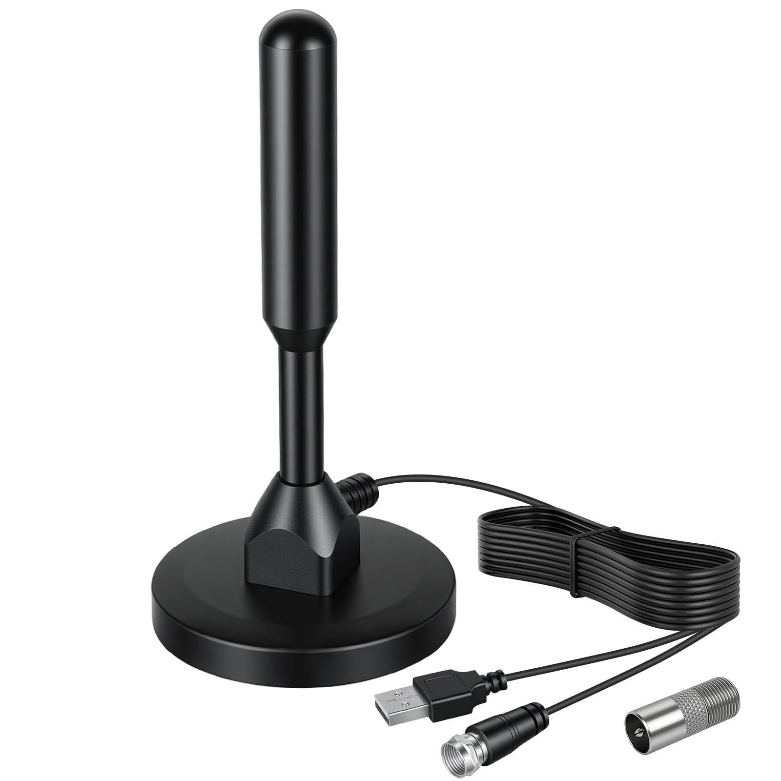 Antenna Tv Interna Amplificata Potente, Antenna TV Digitale HD, 360° Segnale Ricezione con Base Magnetica, Cavo Coassiale 5M per Smart TV/Radio