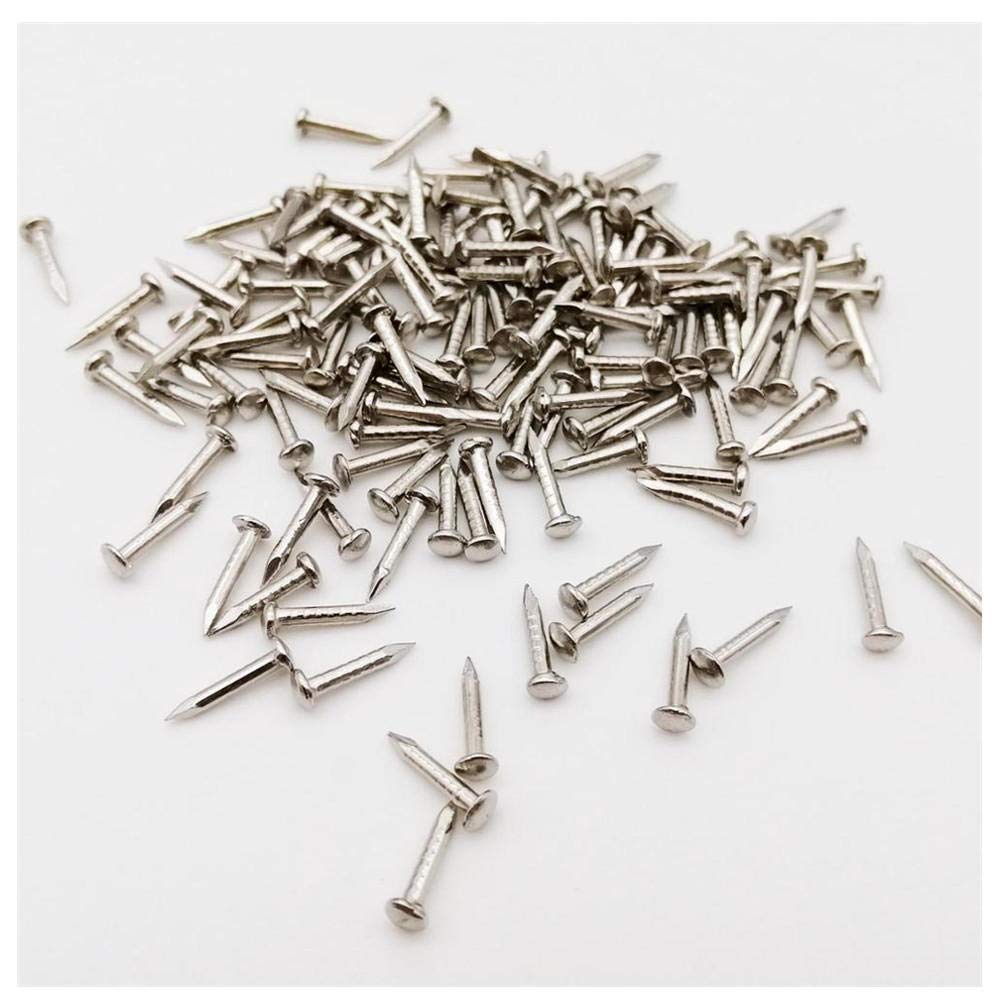 Clavos de hardware, clavos de acero de ladrillo, 200 clavos de bronce de latón plateado, diámetro de 1,2/1,5 mm, longitud = 6/8/10 mm, cabeza redonda pequeña, utilizados para bisagras de joyero, plata