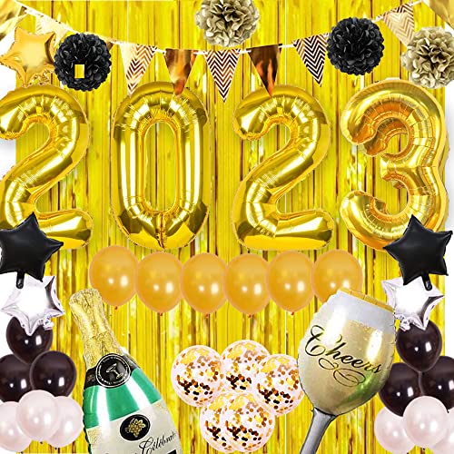 2023 New Years Eve Party Supplies Decorations Kit, Gold White And Black Beer Champagne Foil Balloons Sets, New Year's Background, Graduation Party Supplies Decor For Adult Kids School Classroom #TOP4