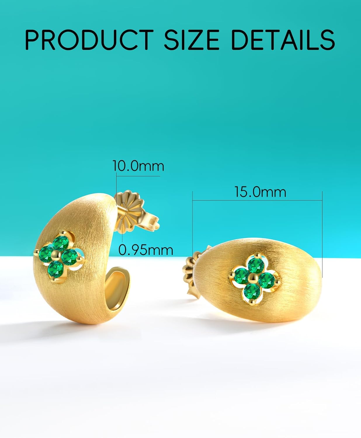 Clover Hoop Earrings for Women Gifts with Lab Grown Moissanite|Lab Grown Emerald|18K Gold Plated S925 Sterling Silver Non Tarnish - Image 7