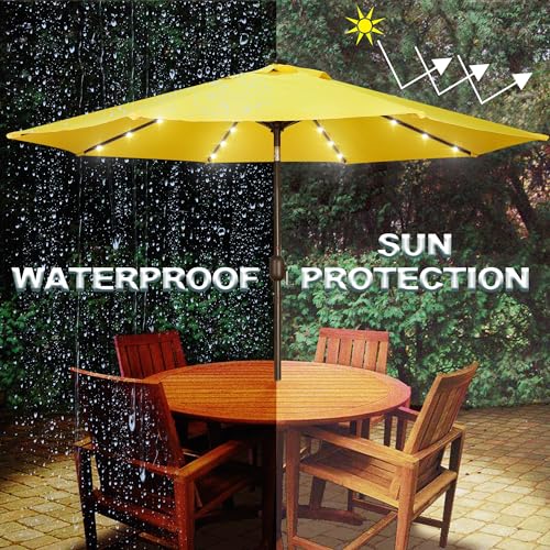 Image of Blissun 9 ft Solar Umbrella, 32 LED Lighted Patio Umbrella, Table Market Umbrella, Outdoor Umbrella for Garden, Deck, Backyard, Pool and Beach (Yellow)