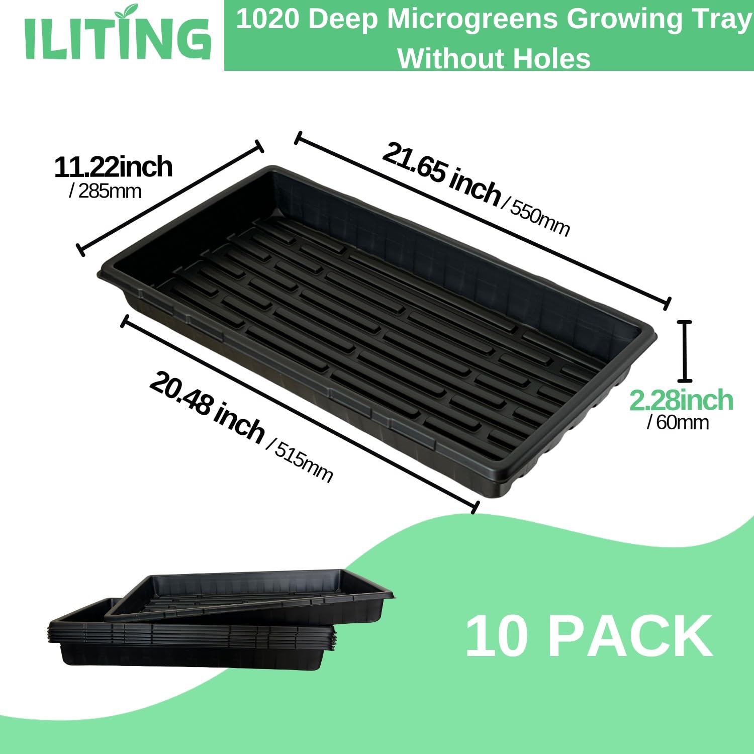1020 Bandejas Microgreens Bandeja de semillas para vivero de jardín, bandejas de cultivo de microvegetales sin agujeros, paquete de 10