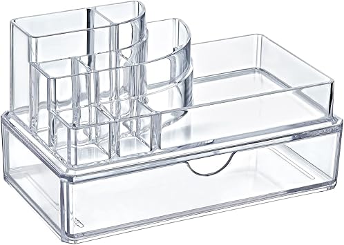Deconox 9 Compartment Drawer Podium Cosmetic Product Organizer, Podium Shaped Acrylic Makeup Organizer...