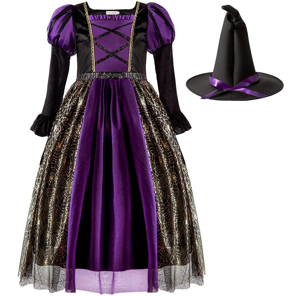 Costume da strega per bambini, costume da strega per Halloween, con cappello e bacchetta magica a ragno, abbigliamento di carnevale per Halloween e feste di carnevale