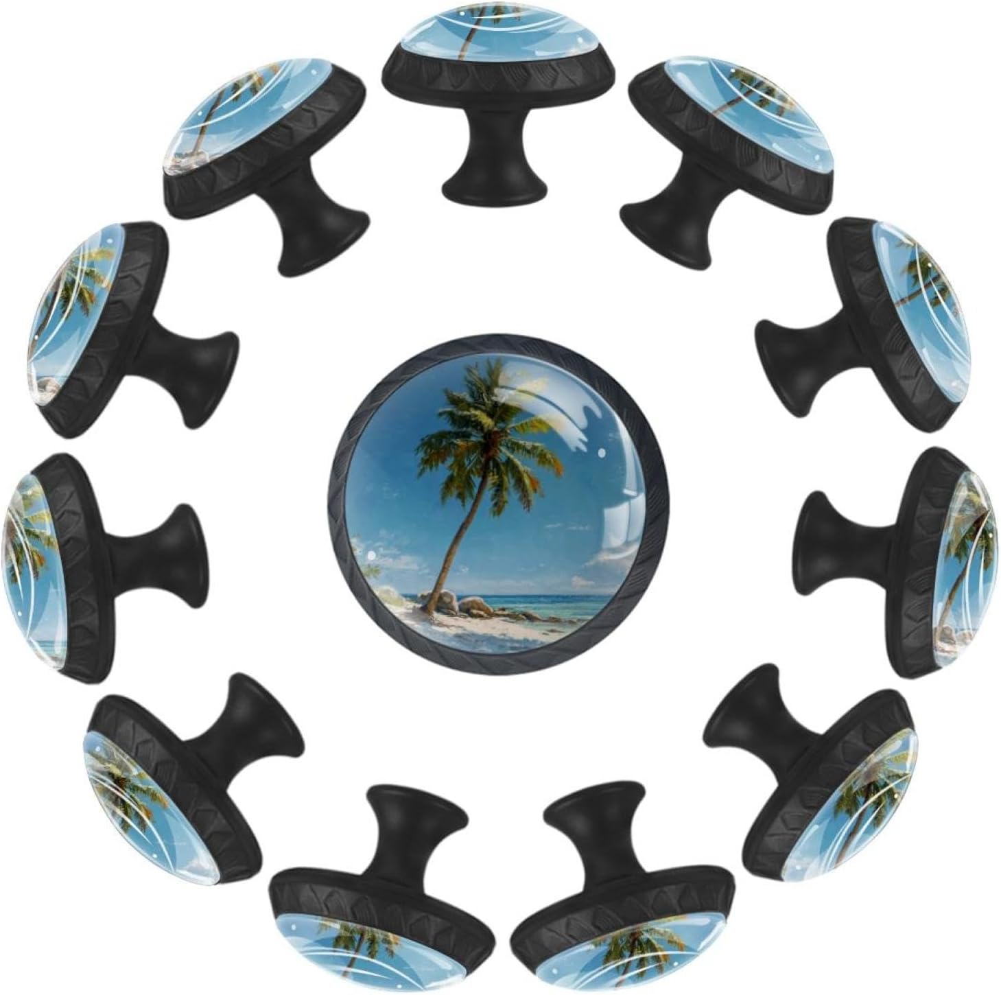 Black Beach Coconut Tree (1) Pattern Drawer Knobs, Sturdy Furniture Knobs for Cupboard Wardrobe Dresser