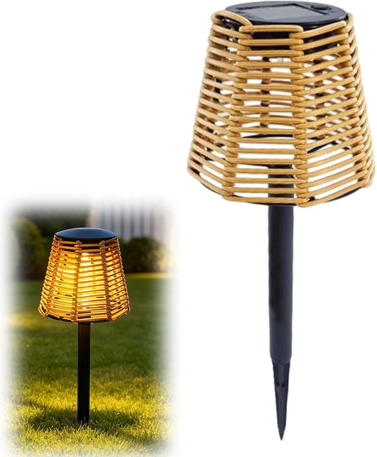 Solar Pathway Lights Outdoor, Hanging Rattan Woven Solar Lights with Auto On/Off, Waterproof Solar Stake Light, for Outside Patio, Yard, Driveway, Porch, Backyard Gardening (1PC)
