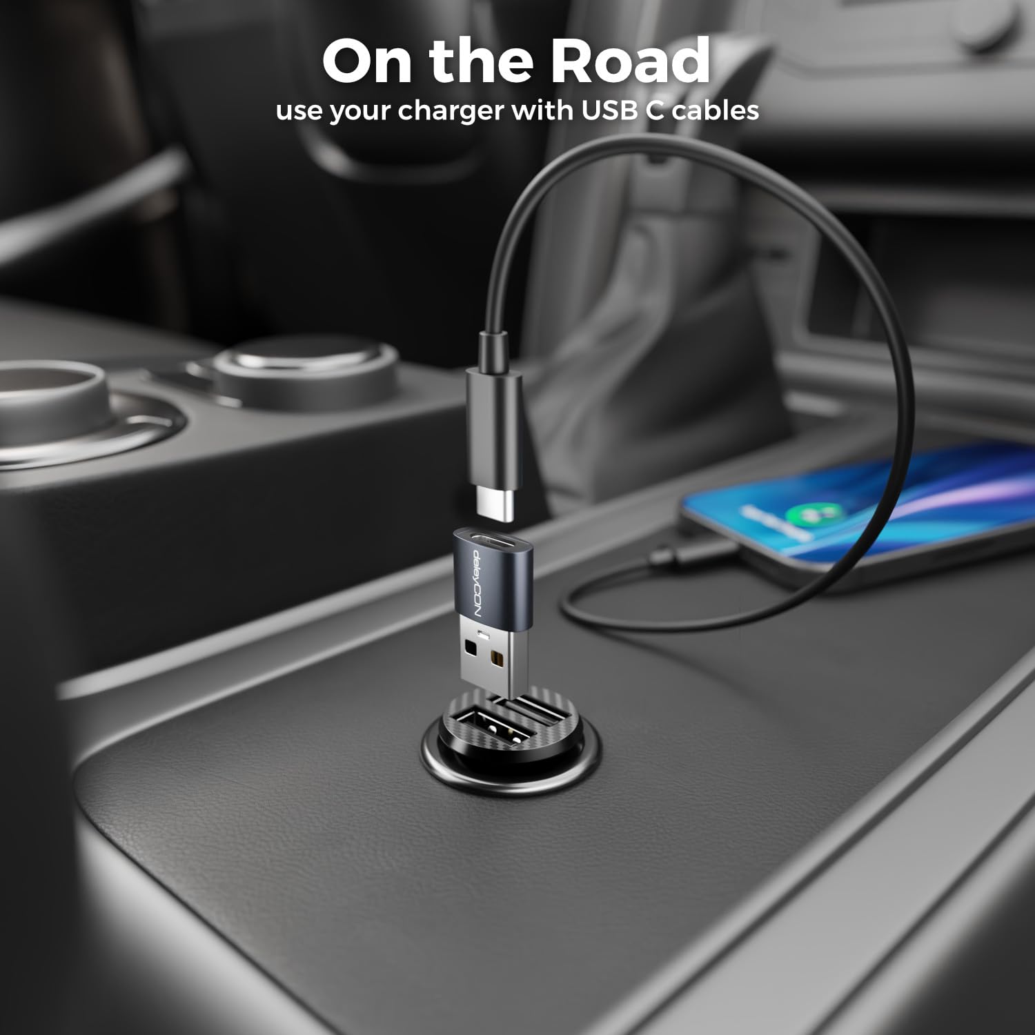 deleyCON Adattatori USB-C 3 Pezzi Presa USB-C a Spina USB-A per iPhone iPad Galaxy Serie S25/S24/S23 Laptop Notebook CarPlay