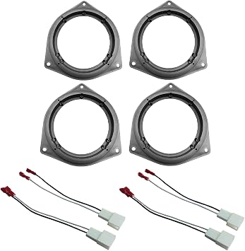 2 x Pairs 6.5" Car Door Speaker Adapter Plates for Toyota Venza Solara RAV4 Camry Celica Echo Corolla Highlander 4 Runner Tundra Sequoia Yaris Prius Avalon Stand Ring Kit 1 Pair + Wiring Harness